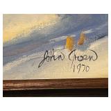 John Green 1970 Signed Winter Farm Scene Painting with Pheasants
