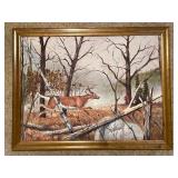 Framed Painting of Deer in Autumn Forest Scene