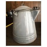 Vintage Gray Enamelware Coffee Pot with Lid