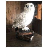 Ceramic Snowy Owl Figurine on Book Base