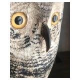 Vintage Hand-Painted Mixed Media Owl Decoy on Wood Stand including Animal Claw Nose