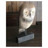 Vintage Hand-Painted Mixed Media Owl Decoy on Wood Stand including Animal Claw Nose