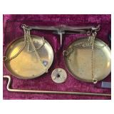 Vintage Brass Balance Scale Set with Weights in Velvet Case