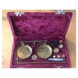 Vintage Brass Balance Scale Set with Weights in Velvet Case