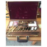 Vintage Wooden Gun Cleaning Kit with Brass and Wood Accessories