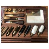Vintage Wooden Gun Cleaning Kit with Brass and Wood Accessories