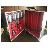 Vintage Portable Bar Set with Metal Tumblers and Accessories in Case
