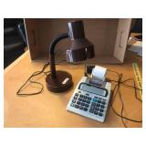 Vintage Desk Lamp and Casio Printing Calculator Set