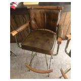 Pair of Vintage Swivel Bar Stools with Brown Vinyl Upholstery and Wood Accents