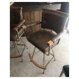 Pair of Vintage Swivel Bar Stools with Brown Vinyl Upholstery and Wood Accents