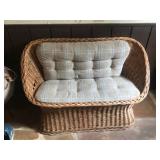 Wicker Loveseat with Plaid Cushions