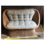 Wicker Loveseat with Plaid Cushions
