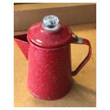 Red Speckled Enamelware Coffee Percolator with Insert