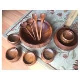 Wooden Salad Bowl Set with Serving Utensils and 6 Small Bowls