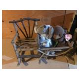 Twig Doll Bench with TY Beanie Baby Bear, Plush Koala, and Decorative Box