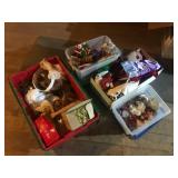 Large Collection of Holiday and Christmas Decorations in Storage Totes