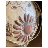 Large Hand-Painted Mexican Pottery Vase with Floral Motif and Stand