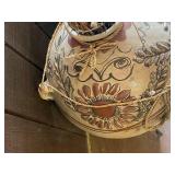 Large Hand-Painted Mexican Pottery Vase with Floral Motif and Stand