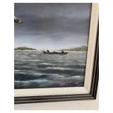 Framed R. Schiebel 1993 Duck Hunting Oil Painting 34x25 Inches