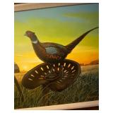 Richard Schiebel 2001 Framed Pheasant Barn Landscape Painting 34x27