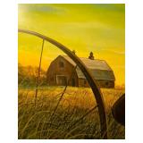 Richard Schiebel 2001 Framed Pheasant Barn Landscape Painting 34x27