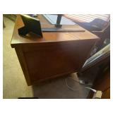 Wood Office Desk with Drawers and Swivel Armchair contents not included