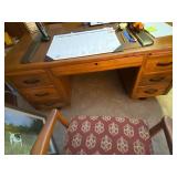 Wood Office Desk with Drawers and Swivel Armchair contents not included