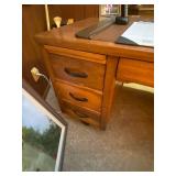 Wood Office Desk with Drawers and Swivel Armchair contents not included