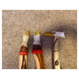 Set of 3 Hand-Carved Eagle Head Walking Sticks with Feathers and Dreamcatcher