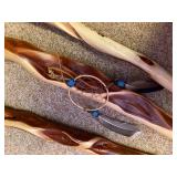 Set of 3 Hand-Carved Eagle Head Walking Sticks with Feathers and Dreamcatcher