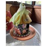 Decorative Tabletop Collection with Ceramic Pitcher, Vase, Birdhouse, Faux Fruit, and Watering Can