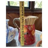 Decorative Tabletop Collection with Ceramic Pitcher, Vase, Birdhouse, Faux Fruit, and Watering Can