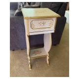 Hand-Painted Vintage Side Table with Floral Design and Drawer