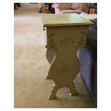 Hand-Painted Vintage Side Table with Floral Design and Drawer
