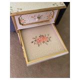 Hand-Painted Vintage Side Table with Floral Design and Drawer