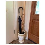 Decorative Ceramic Umbrella Stand with Hand-Painted Butterfly and Fern Design