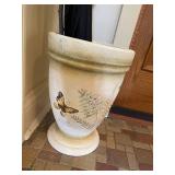 Decorative Ceramic Umbrella Stand with Hand-Painted Butterfly and Fern Design