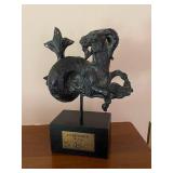 Capricorn Patinated Bronze Color Sculpture on Black Base, Zodiac Figure
