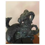 Capricorn Patinated Bronze Color Sculpture on Black Base, Zodiac Figure