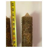 Set of 2 Tall Ornate Pillar Candles with Holders and White Ceramic Lady Statue