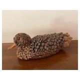 Handcrafted Pinecone Duck Sculpture with Signed Base
