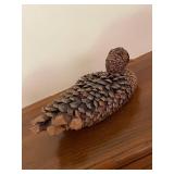 Handcrafted Pinecone Duck Sculpture with Signed Base