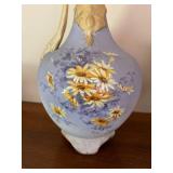 Pair of Decorative Antique Vases - Hand-Painted Porcelain and Metal