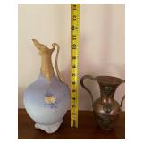 Pair of Decorative Antique Vases - Hand-Painted Porcelain and Metal