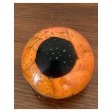 Sabina Rymanow Handcrafted Glass Paperweight with Orange Floral Design