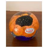 Sabina Rymanow Handcrafted Glass Paperweight with Orange Floral Design