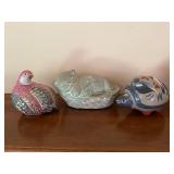 Set of 3 Decorative Animal Figurines - Cat by Isabel Bloom, Mexican Pottery Turtle, and Colorful Bird