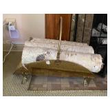 Brass Fireplace Log Holder with Claw Feet and Birch Logs
