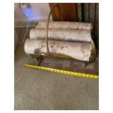 Brass Fireplace Log Holder with Claw Feet and Birch Logs