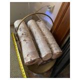 Brass Fireplace Log Holder with Claw Feet and Birch Logs